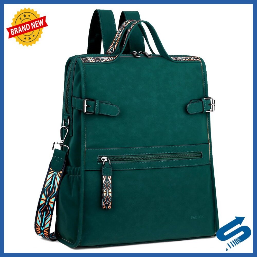 Leather Laptop Backpack Vegan Designer Work Travel Computer Bag Chic